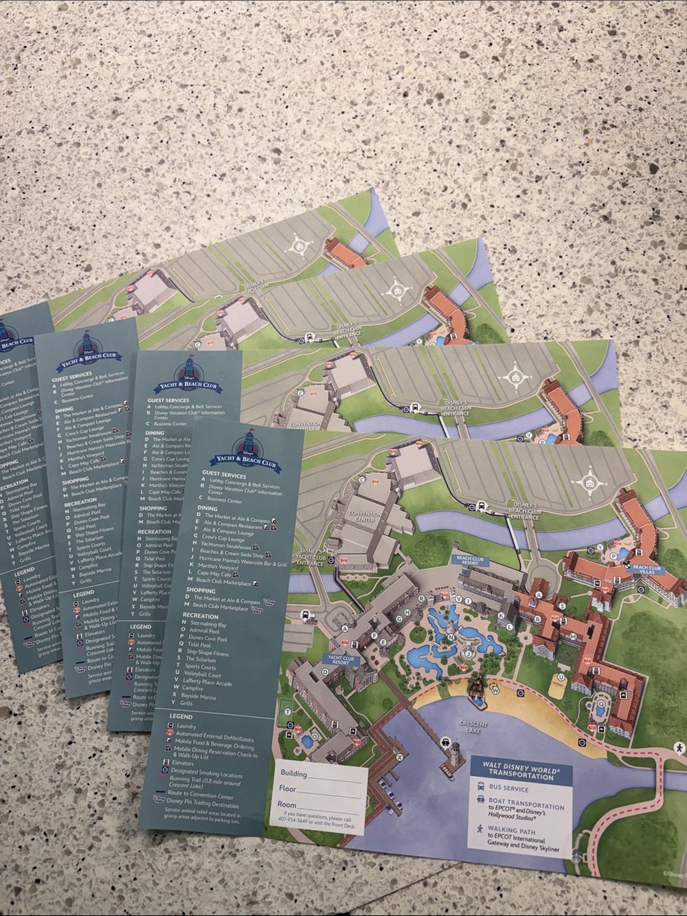 Yacht & Beach Club Resort Map Brochure, Set of 4 - Blue & Multicolor